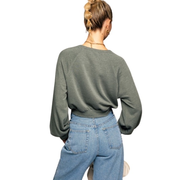 Olive Long Sleeve Cropped Pullover - Picture 4 of 6